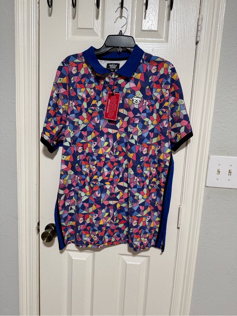 Hustle Gang Navy Multicolor Geometric Polo